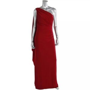 Lauren Ralph Lauren Crimson One-Shoulder Evening Gown